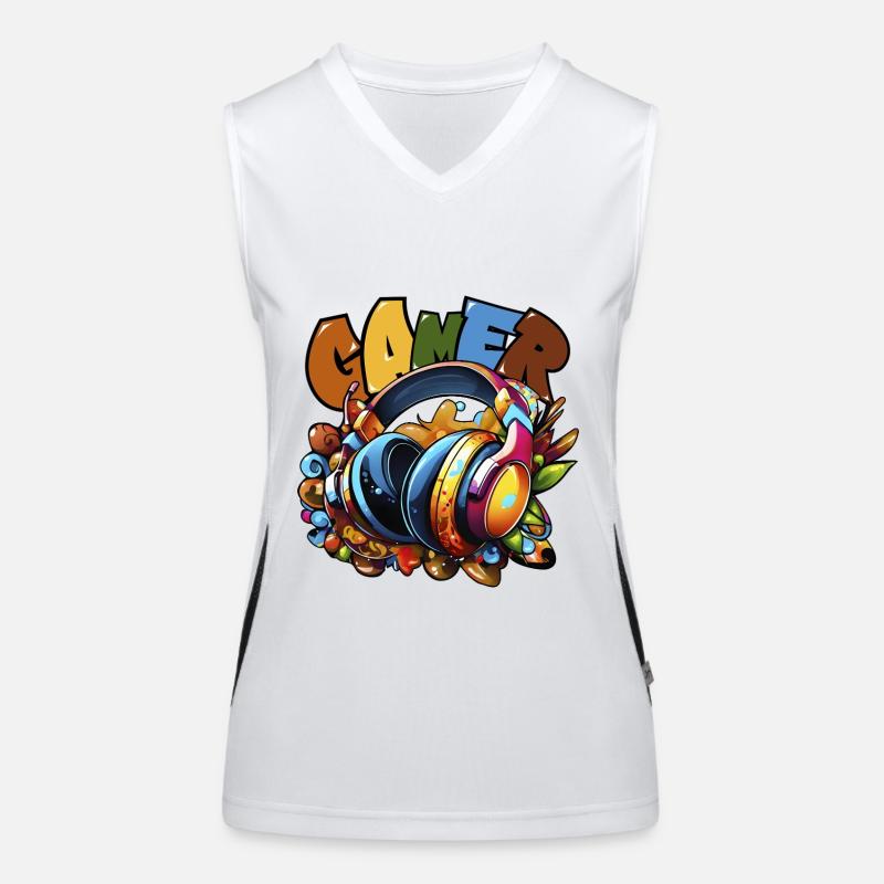 Gamer Headphone Game Console Multiplayer Women's Functional Contrast Tank Top