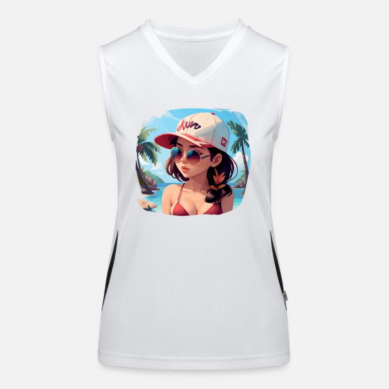 Asiatisches Mädchen im Bikini Funktionelles Kontrast-Tank Top für Frauen