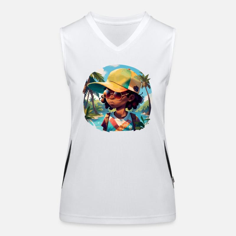 Black Kid on Tropical Beach Women's Functional Contrast Tank Top