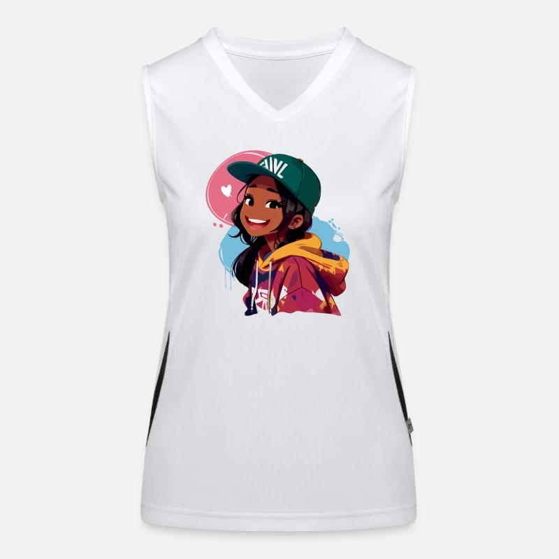 Schwarzes Mädchen im Kapuzenpullover Funktionelles Kontrast-Tank Top für Frauen