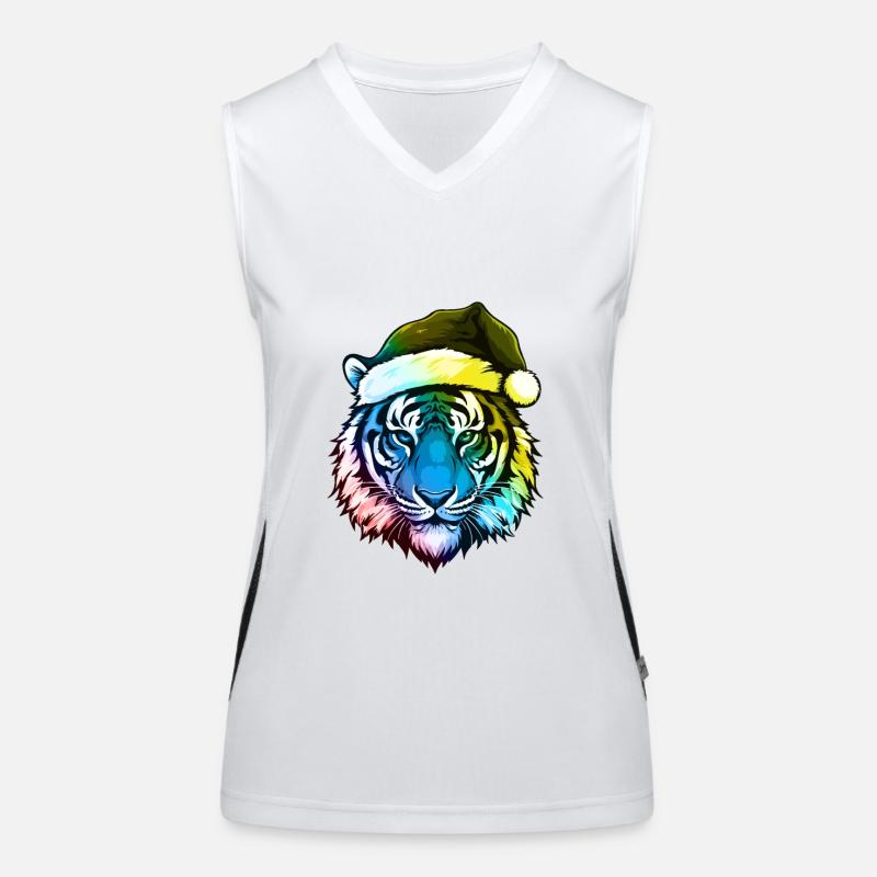 Portrait de Noël tête de tigre multicolore Débardeur respirant contrasté Femme