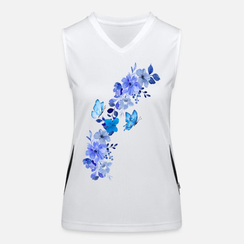 papillons floraux aquarelle bleu design Débardeur respirant contrasté Femme