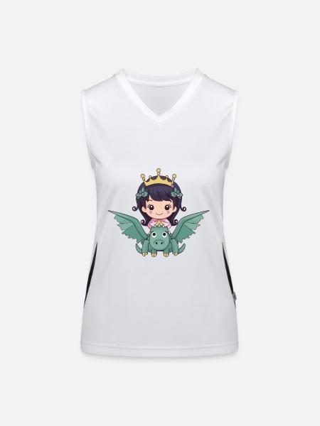 Prinzessin Drache Comic - Funktionelles Kontrast-Tank Top für Frauen - Weiß/Schwarz - Vorne