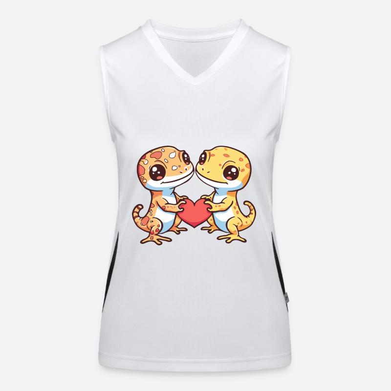 Echse Paar Verliebt Gecko Eidechse Valentinstag Funktionelles Kontrast-Tank Top für Frauen