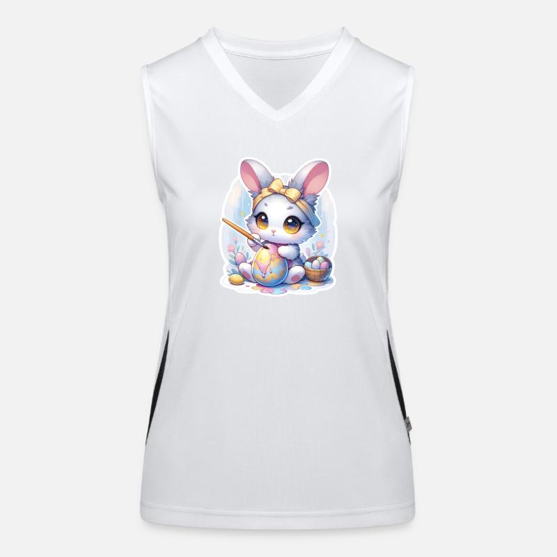 Süßer Chibi-Hase mit Haarband und Ostereiern Funktionelles Kontrast-Tank Top für Frauen