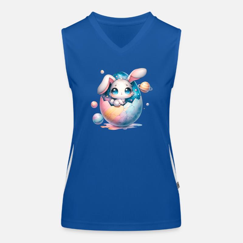 Chibi Space Bunny sitzt In Einem Zerbrochenen Osterei Funktionelles Kontrast-Tank Top für Frauen