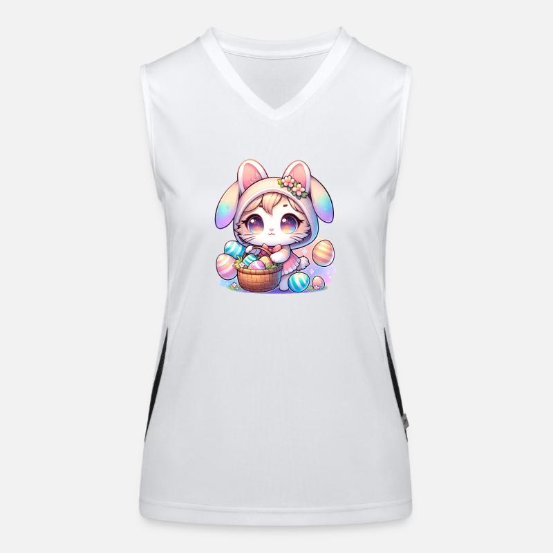 A Kitty With a Bunny Outfit Delivering Easter Eggs Women's Functional Contrast Tank Top