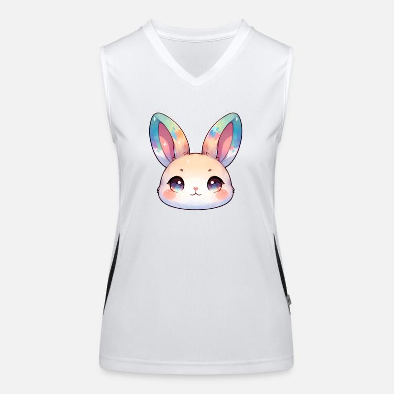 Visage mignon de lapin chibi avec des oreilles de couleur humide Débardeur respirant contrasté Femme