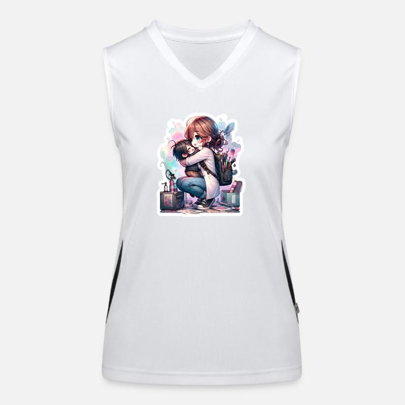 Eine Künstlermutter umarmt ihr Kind nach der Arbeit Funktionelles Kontrast-Tank Top für Frauen