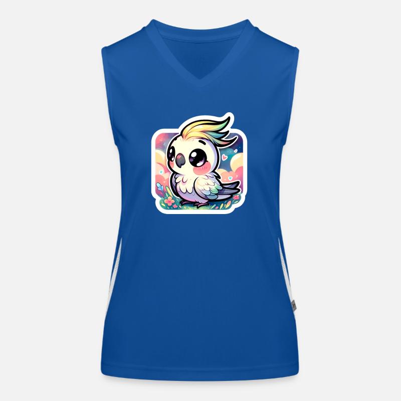 A Cute Chibi Cockatiel In a Colorful Landscape Women's Functional Contrast Tank Top