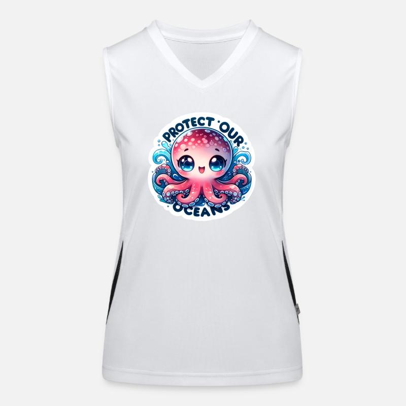 Schützen Sie unsere Ozeane Chibi Niedlicher Oktopus Tag der Erde Funktionelles Kontrast-Tank Top für Frauen