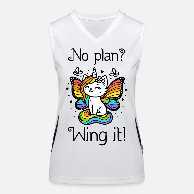 No plan? Wing it! Geflügelte Einhornkatze (bunt) Funktionelles Kontrast-Tank Top für Frauen
