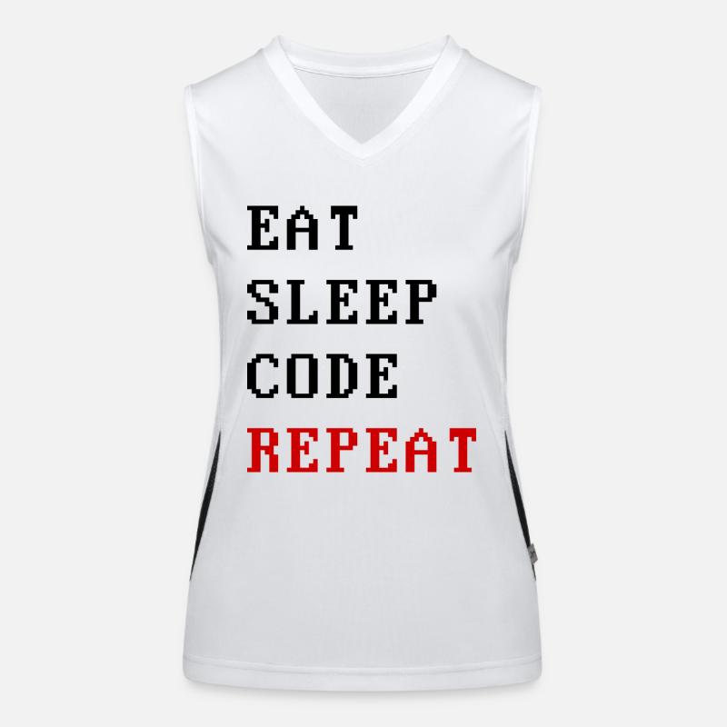 eat sleep code repeat Funktionelles Kontrast-Tank Top für Frauen