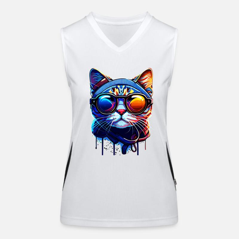 Coole bunte Hipster Katze mit Sonnenbrille Vector Funktionelles Kontrast-Tank Top für Frauen