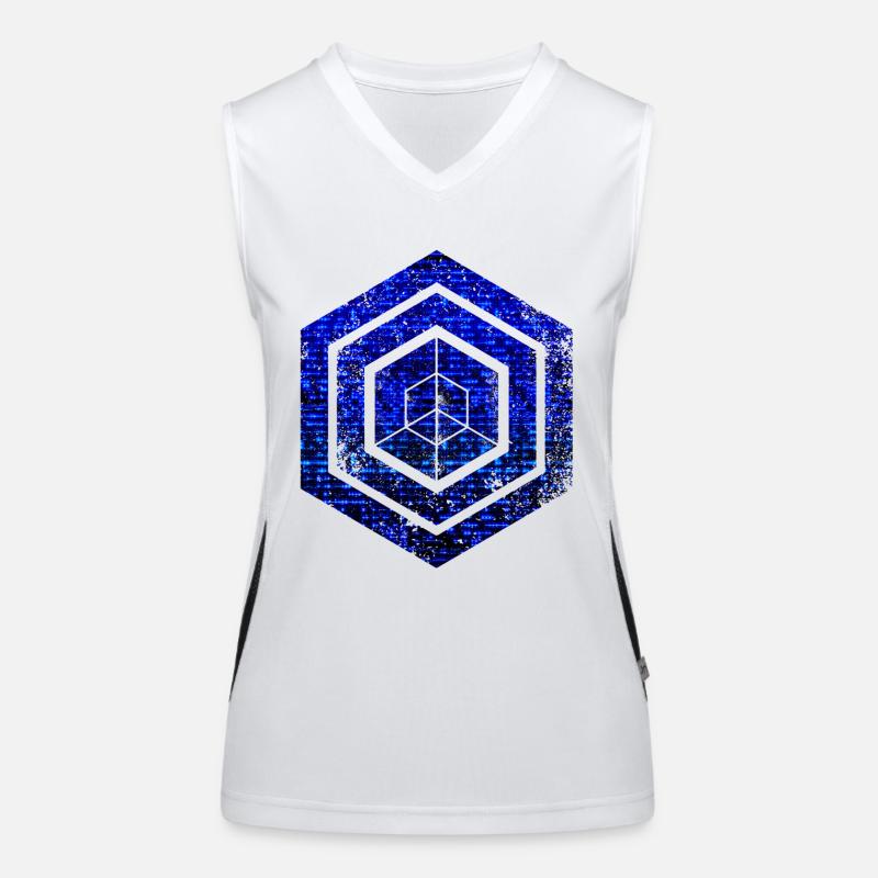 hexagon programming programmer coding geometric Women's Functional Contrast Tank Top
