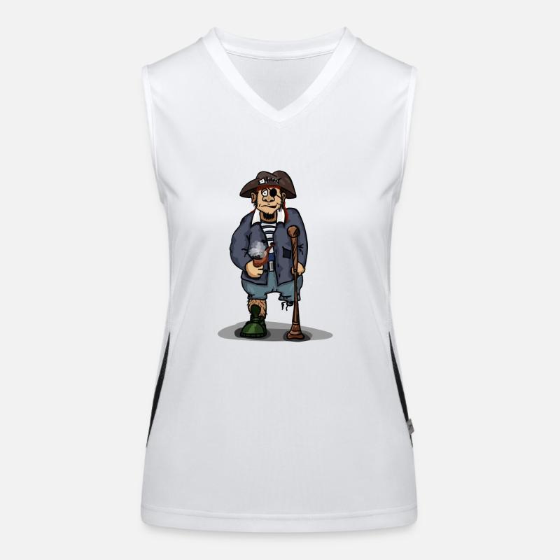Pirat mit Holzbein Augenklappe Geschenkidee Funktionelles Kontrast-Tank Top für Frauen