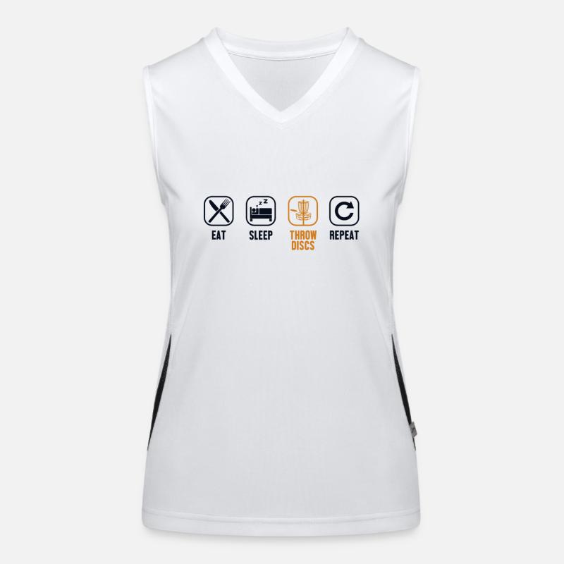Eat Sleep Throw Discs Repeat Korb Scheibe Spieler Funktionelles Kontrast-Tank Top für Frauen