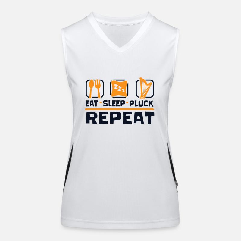Eat Sleep Pluck Repeat Harfe Konzertharfe Funktionelles Kontrast-Tank Top für Frauen