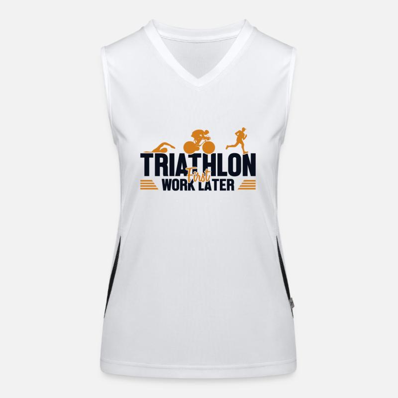 Triathlon First Work Later Triathlet Training Funktionelles Kontrast-Tank Top für Frauen