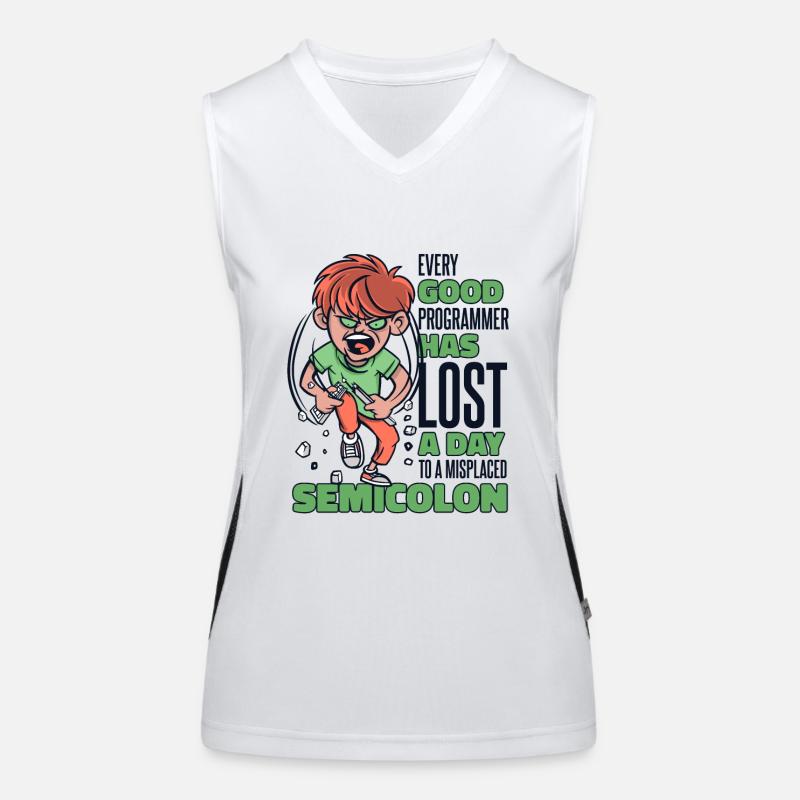 Has Lost A Day To A Misplaced Semicolon Coder Funktionelles Kontrast-Tank Top für Frauen