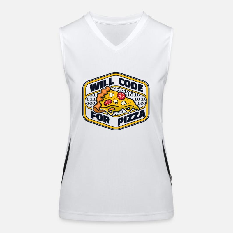 Will Code For Pizza Developer Coder Programmierer Funktionelles Kontrast-Tank Top für Frauen