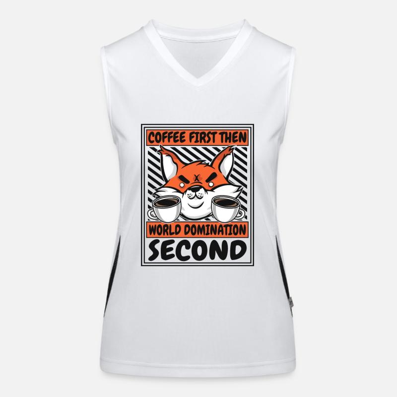Coffee First Then World Domination Second Red Fox Women's Functional Contrast Tank Top