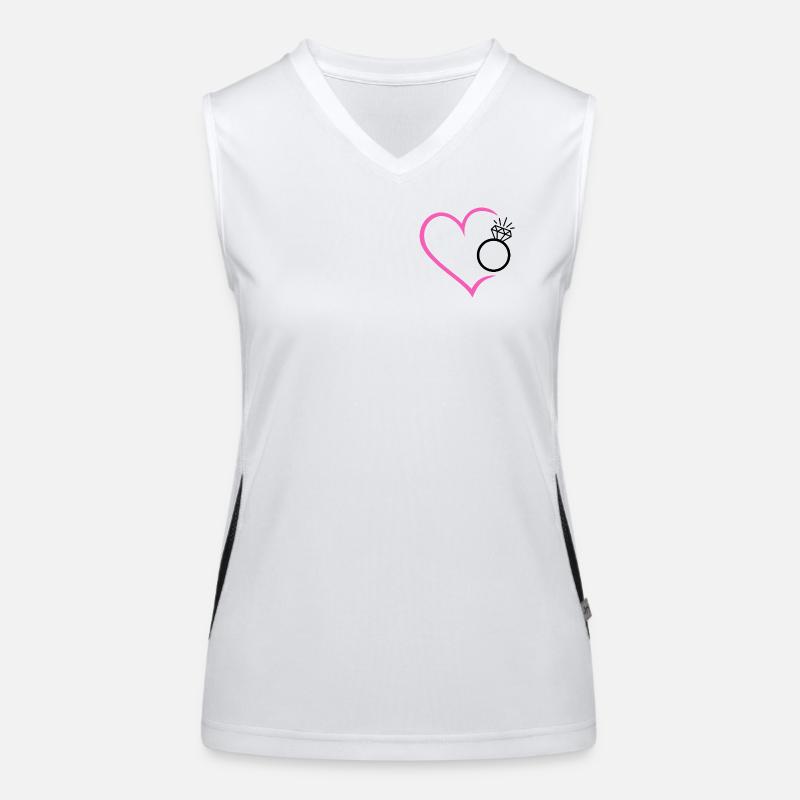 Heart with diamond ring, wedding ring, wedding ring, bride Women's Functional Contrast Tank Top