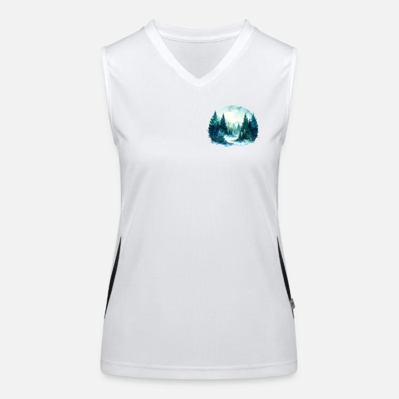 Spruce shadows – winter forest watercolor Women's Functional Contrast Tank Top