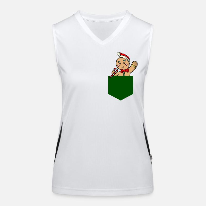 Weihnachten Lebkuchenmann in Brusttasche Geschenk Funktionelles Kontrast-Tank Top für Frauen