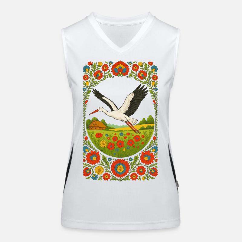 Polish Folk Stork Floral Artwork Women's Functional Contrast Tank Top