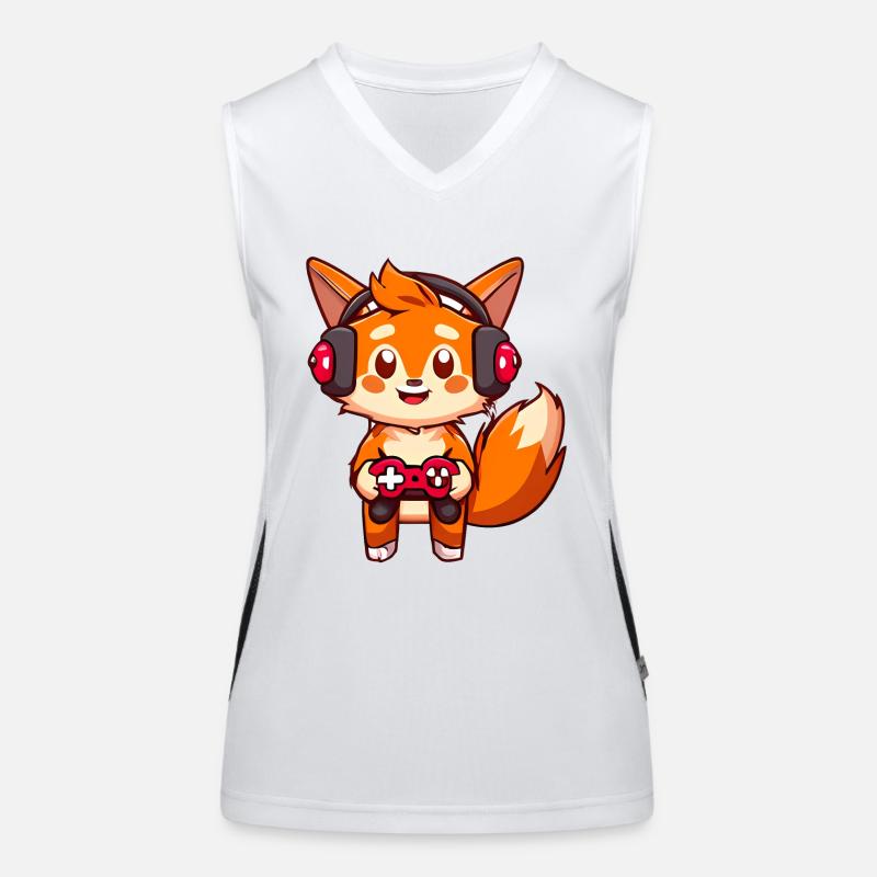 00237 roter Fuchs mit Kopfhörer und Controller Funktionelles Kontrast-Tank Top für Frauen