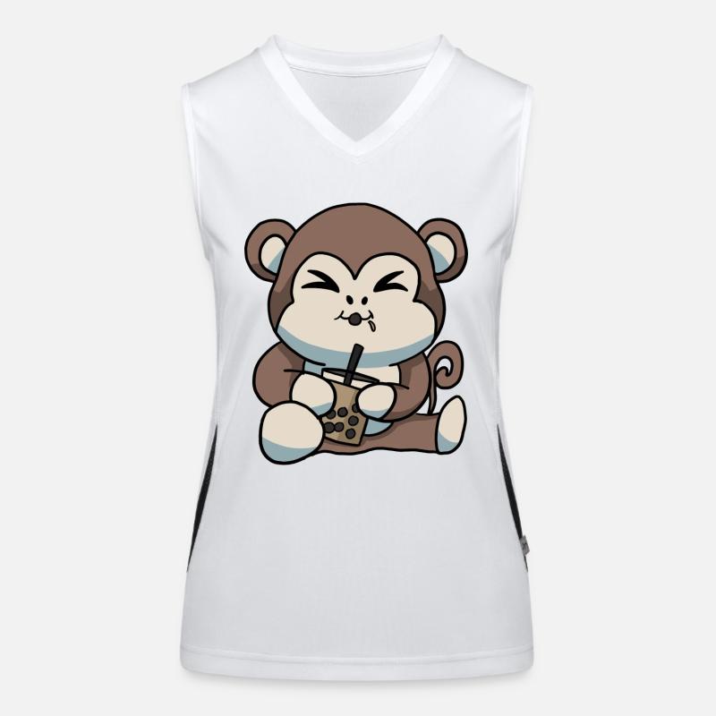Anime Kawaii Bubble Tea Drinking Monkey Hand Drawn Women's Functional Contrast Tank Top