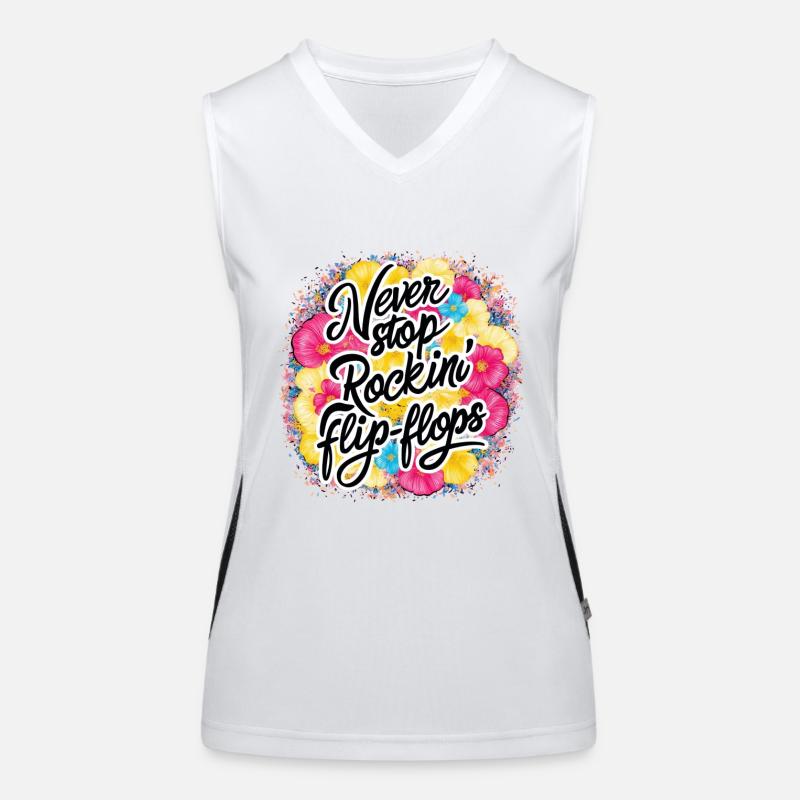 Never Stop Rockin' Flip-Flops Design Funktionelles Kontrast-Tank Top für Frauen