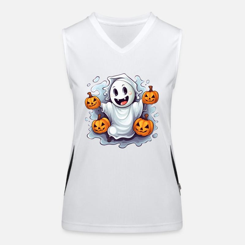 Funny Halloween Ghost with Pumpkin Lanterns Women's Functional Contrast Tank Top