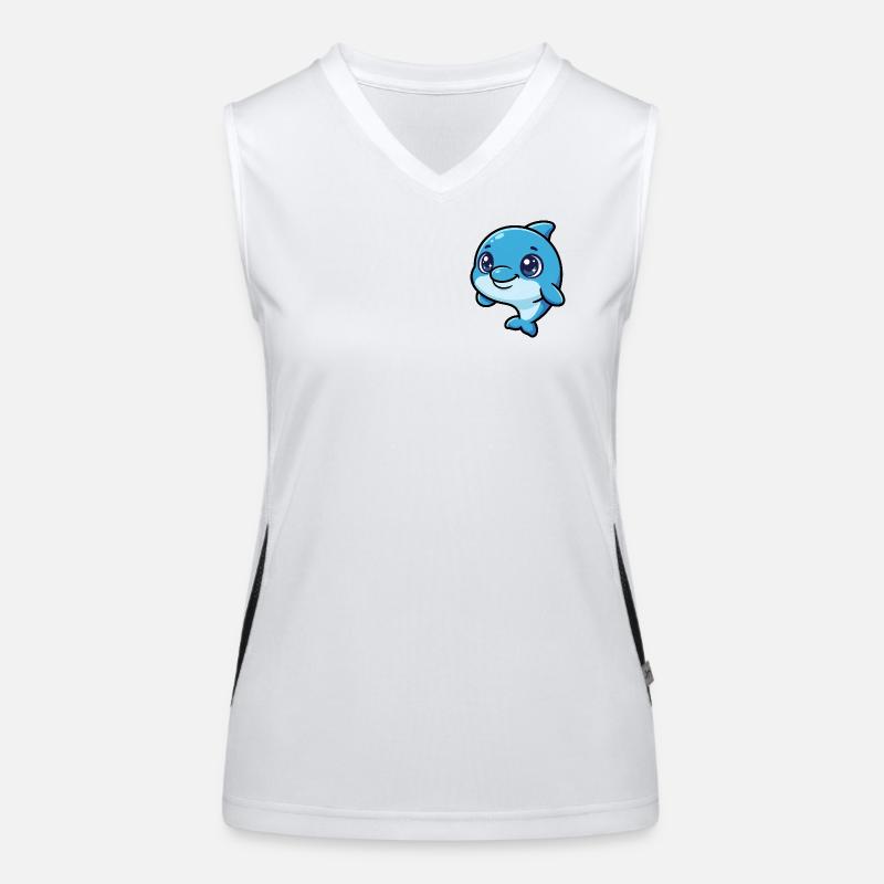 Laughing Dolphin Cartoon Blue Women's Functional Contrast Tank Top