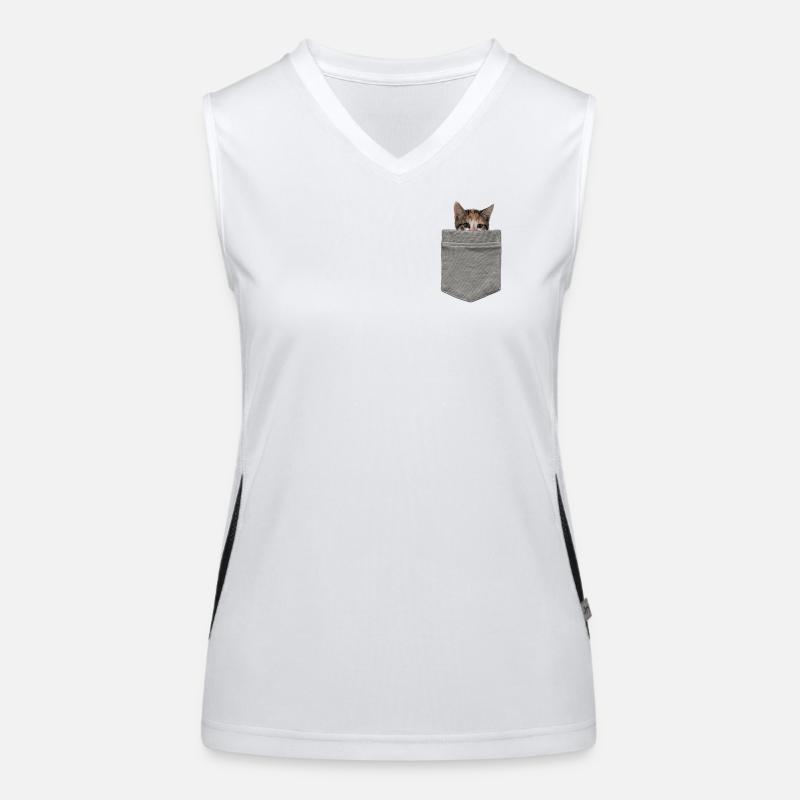 Katze in der Tasche - Ein Kätzchen blickt durch Funktionelles Kontrast-Tank Top für Frauen