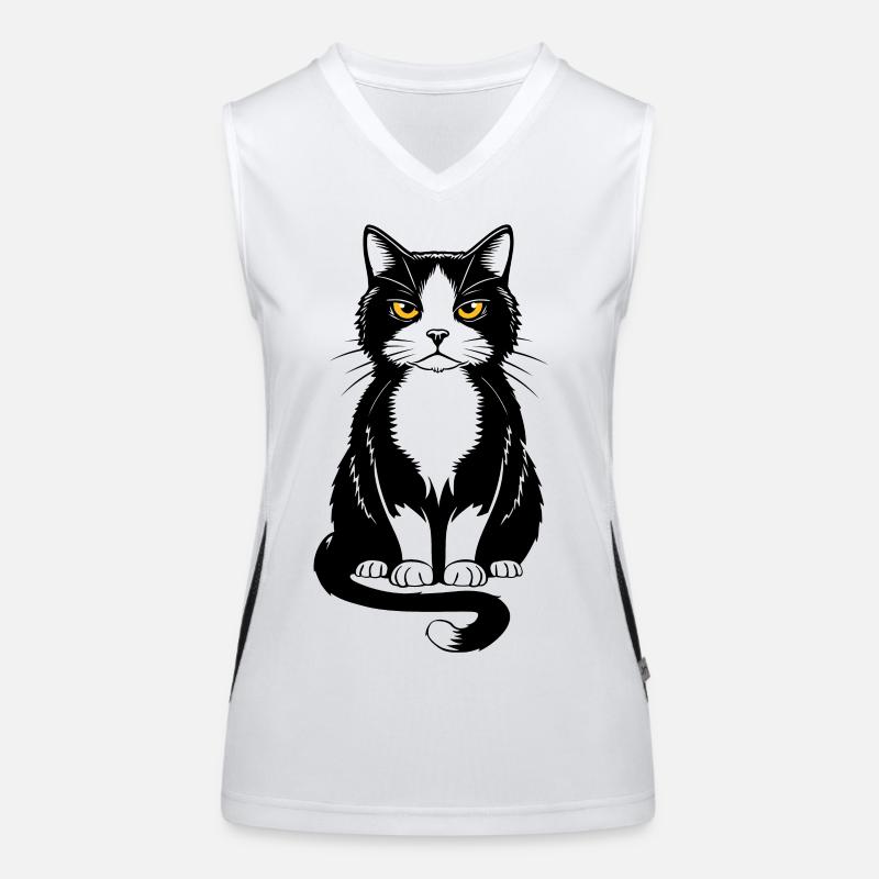 Bild einer sitzenden schwarzen Katze Funktionelles Kontrast-Tank Top für Frauen