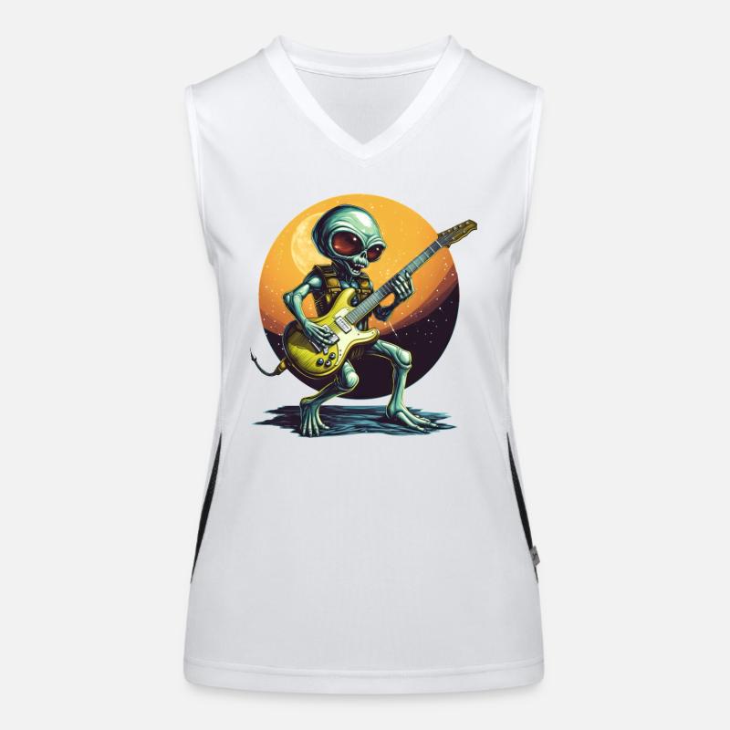 alien guitarist in sunset Women's Functional Contrast Tank Top