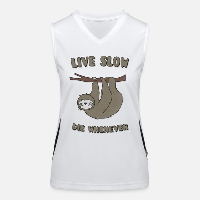Funny & Cute Sloth "Live Slow Die Whenever" Slogan - Women's Functional Contrast Tank Top - white/black