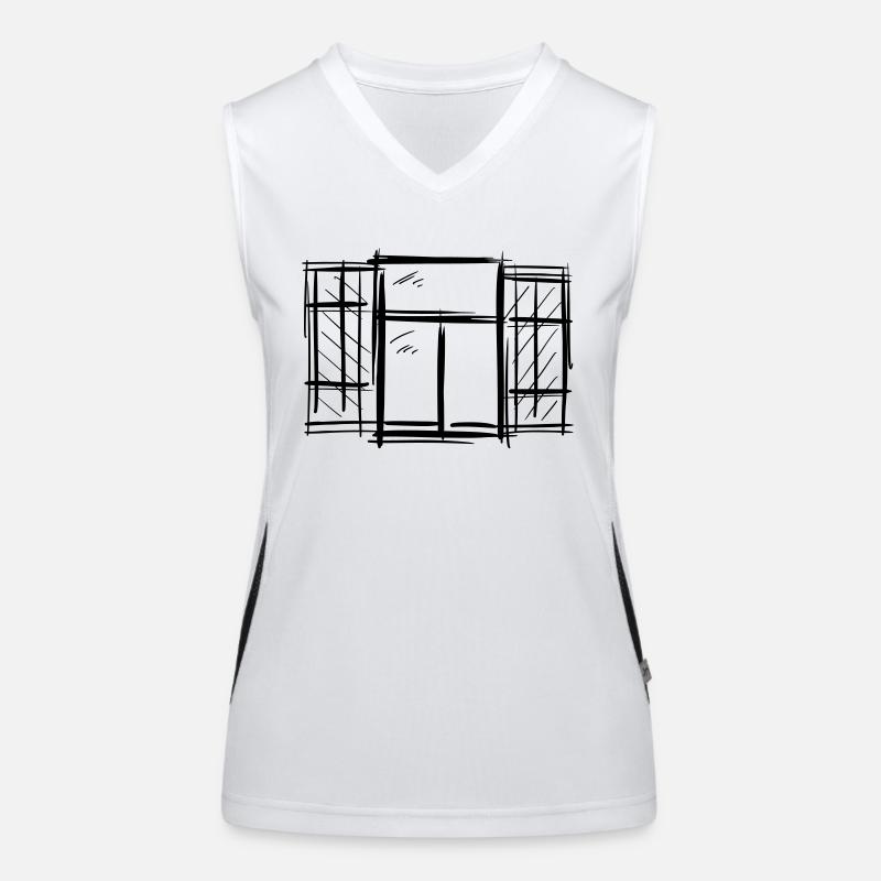 Old Window with Shutters Hinged Shutters Drawing Women's Functional Contrast Tank Top