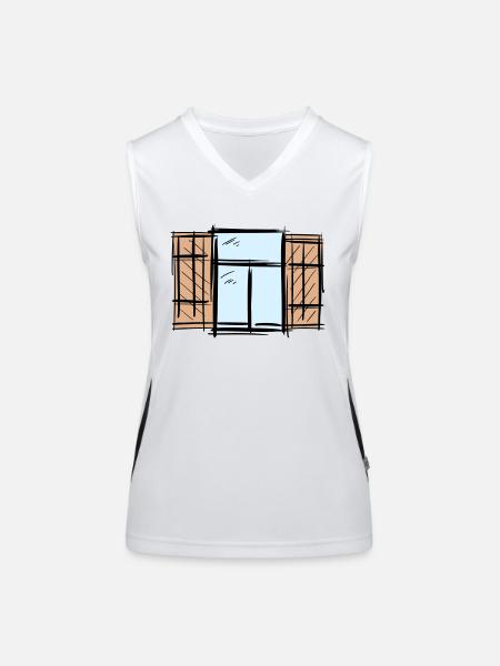Old Window with Shutters Hinged Shutters Drawing - Women's Functional Contrast Tank Top - white/black - Front
