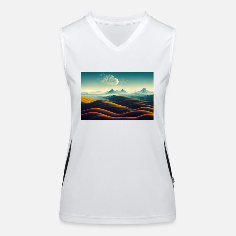 Desert mountains landscape with the moon Women's Functional Contrast Tank Top