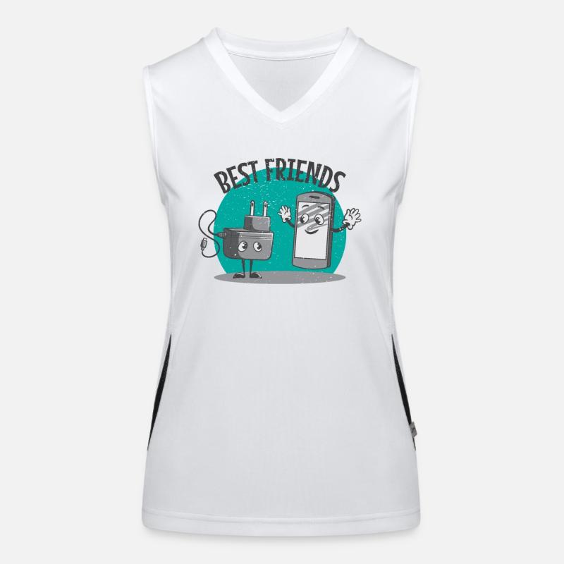 Charging Cable Mobile Phone Smartphone Battery Empty Best Friends Women's Functional Contrast Tank Top
