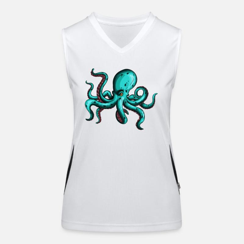 8 Armed Blue Octopus Squid Fan Lover Women's Functional Contrast Tank Top