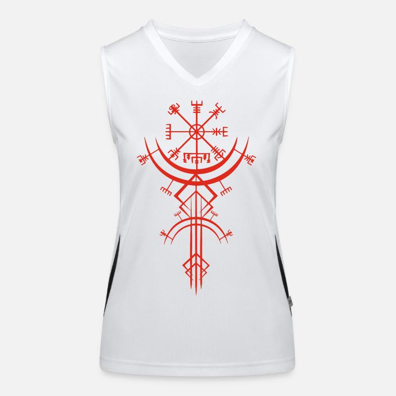 Rotes Symbol eines Wikinger-Kompasses Funktionelles Kontrast-Tank Top für Frauen