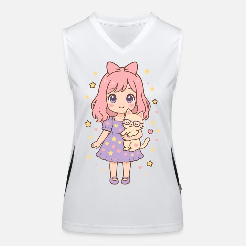 Kleines Mädchen mit Katze von Helfspawn Funktionelles Kontrast-Tank Top für Frauen