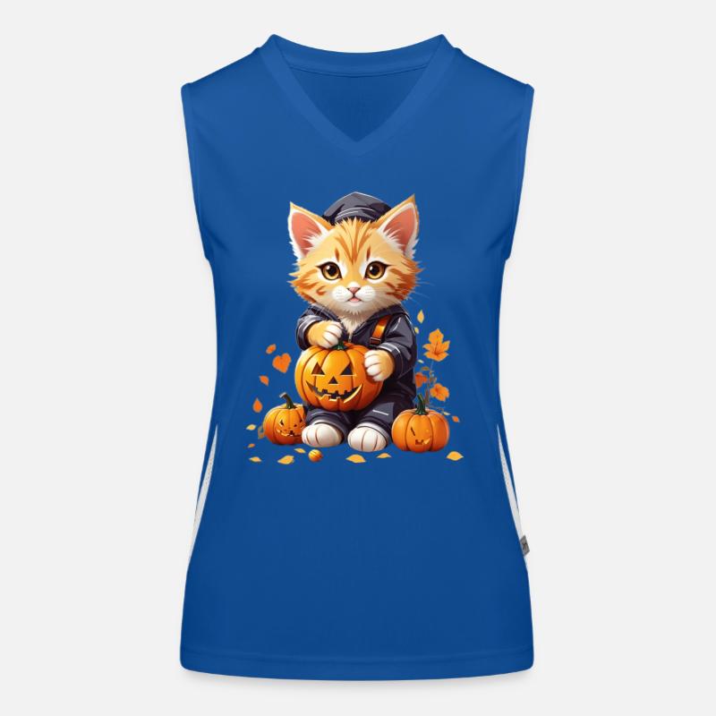 Cute cat with pumpkin Women's Functional Contrast Tank Top