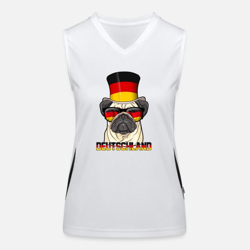 Cooler Deutschland Mops mit Hut und Brille Funktionelles Kontrast-Tank Top für Frauen