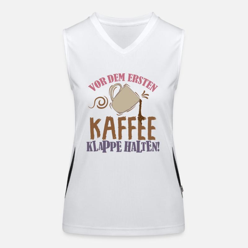 Kaffee Spruch Vor dem ersten Kaffee, Klappe halten Funktionelles Kontrast-Tank Top für Frauen
