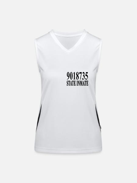 Sträfling Kostüm Verbrecher Karneval Party Knast - Funktionelles Kontrast-Tank Top für Frauen - Weiß/Schwarz - Vorne